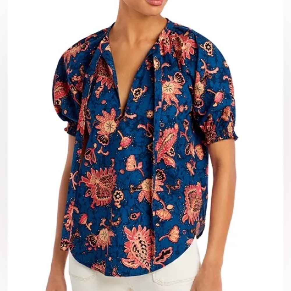 A.L.C. Blue Floral Puff-Sleeve Blouse